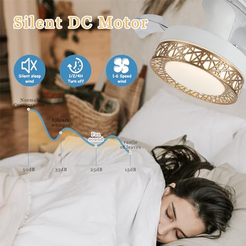 Ventilateur de plafond rétractable LED CC avec télécommande à 6 vitesses pour petite chambre - 6