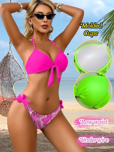 Sexy Push Up Bikini Sets for Women,Tie Halter Underwire Boho Swimsuit,2 Piece Cheeky Bathing Suit Beach Pool Party2