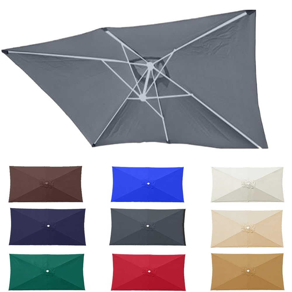 Toldo para sombrilla de patio anti-UV y cubierta impermeable gris de 6 varillas