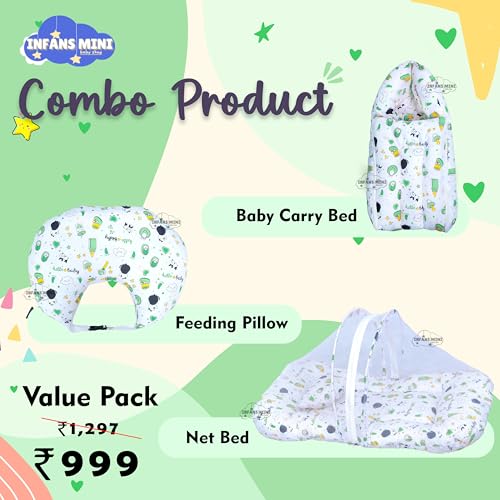 Image of Baby Bedding Set, 3 Pcs Cotton Sleeping Essential|Baby Sleeping Bag|Mother Nursing Feeding Pillow|Mosquito Net Bed for 0-6 Months (Panda Green)