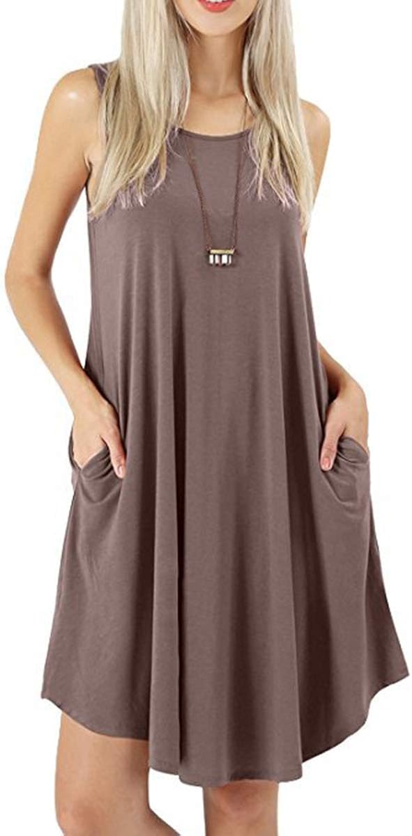 Bolivelan Women's Sleeveless Casual Loose Pockets T-Shirt Dress