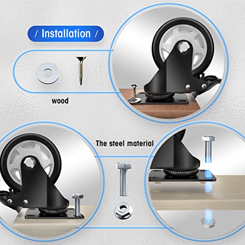Image of 4 inch Caster Wheels Set of 8, Heavy Duty Casters with Brake, No Noise Locking Casters with Polyurethane (PU) Wheels, Swivel Plate Castors Pack of 8