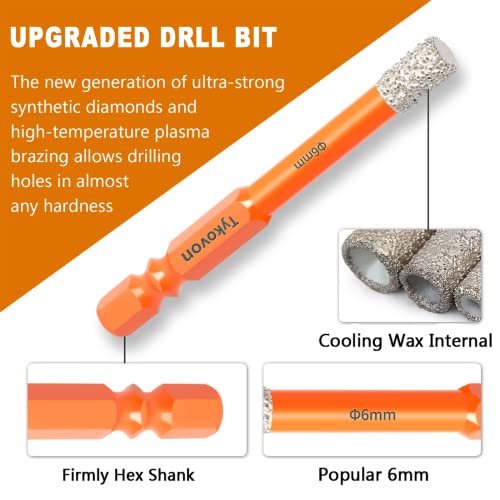 5 Pcs 6mm Diamond Drill Bits, Porcelain Tile Drill Bit, Hex Shank Diamond Dry Drill Bits Sets for Granite, Ceramic, Marble, Tile Stone, Glass, Hard Materials 3 5 Pcs 6mm Diamond Drill Bits, Porcelain Tile Drill Bit, Hex Shank Diamond Dry Drill Bits Sets for Granite, Ceramic, Marble, Tile Stone, Glass, Hard Materials - Image 3