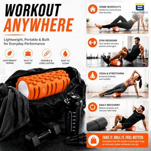Image of Btag Foam Roller for Gym & Home Workout - Deep Tissue Muscle Massager for Back Pain, Neck & Knee Relief | Yoga, Stretching & Recovery Tool 33 cm (Orange)