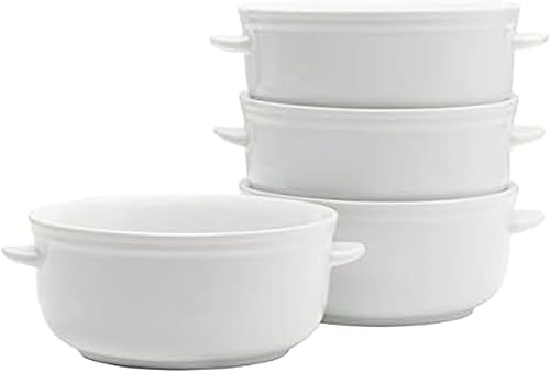 Everyday White by Fitz and Floyd Juego de 4 cuencos de sopa con mango para chile, 20 onzas, color blanco