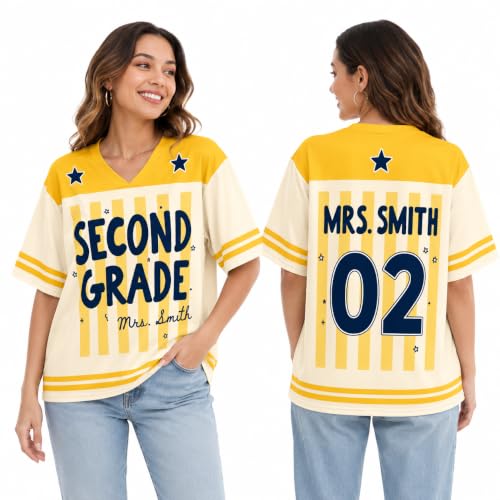 Custom School Spirit Jersey, Custom Grade Teacher Jersey, Back to School Baseball Tee Multi miniatura 1
