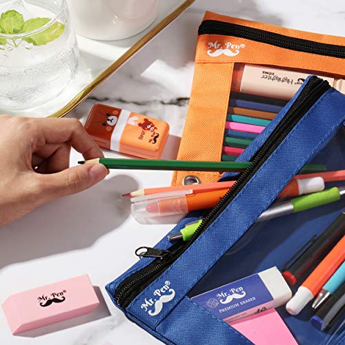 Image of Mr. Pen- Pencil Pouch for 3 Ring Binder, 2 Pack, 10 inchx6.75 inch, Smooth Zipper | Clear Window, Large Capacity Pencil Case with 3 Reinforced Grommets for School, Office, Supplies Storage | Clear Window, Large Capacity Pencil Case with 3 Reinforced Grommets for School, Office, Supplies Storage