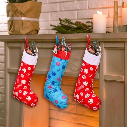 Seematn 2 Pcs 18\'\' Cartoon Christmas Stockings Personalized Hanging Xmas Stockings Christmas Decorations Ornament for Xmas Tree Indoor Home Decor Holiday Party(Flowers and Leaves)
