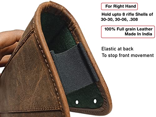 Leather Gun Buttstock Cover Cheek Rest Pad With Rifle Shell Holder Ammo Cartridge 30-06,30-30,.308 (Right Hand - Rustic Brown) #TOP4