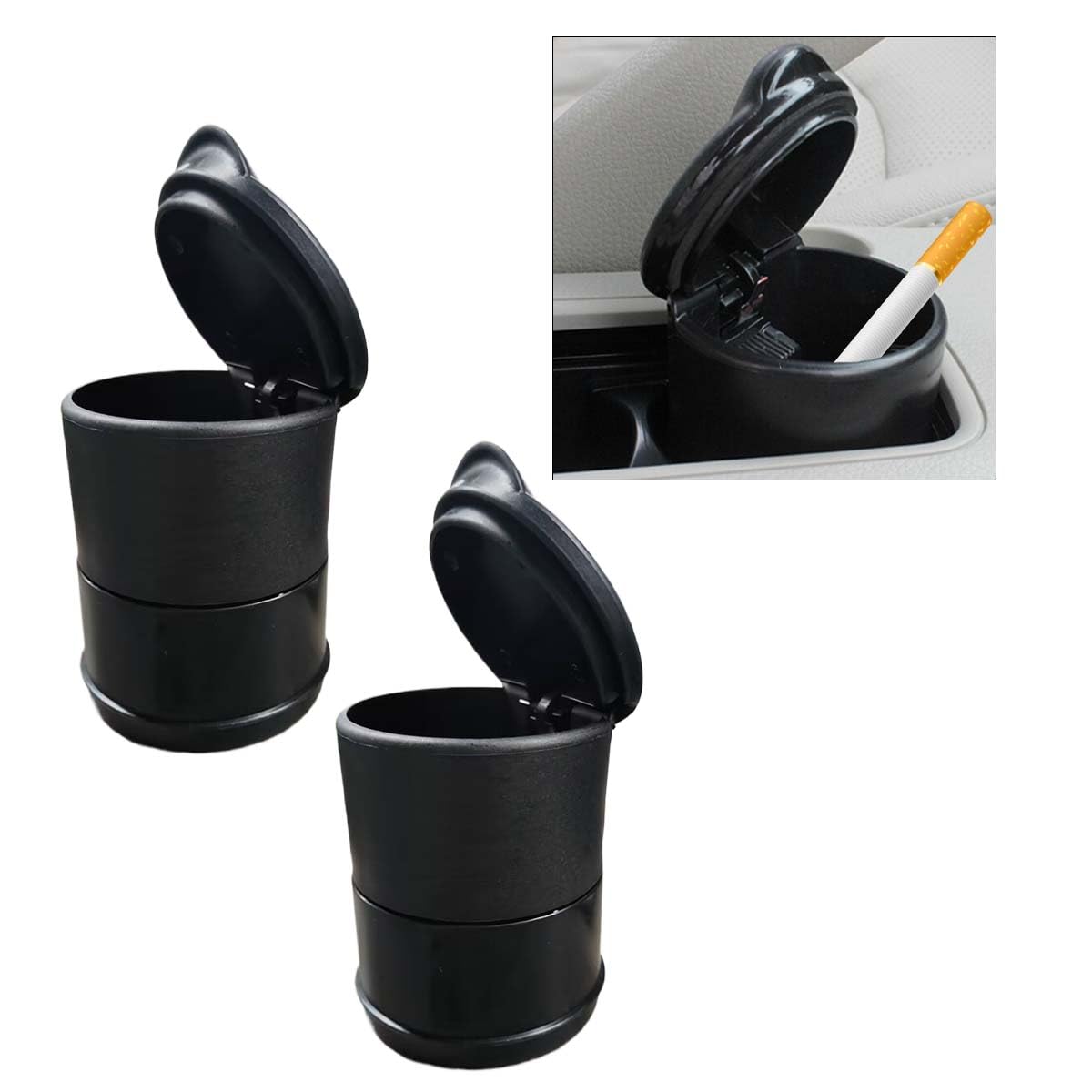 Lot de 2 cendriers de voiture avec couvercle, cendrier portable auto-extinguible, sans fumée, mini poubelle amovible, anti-odeurs, porte-gobelet pour voiture, bureau, maison
