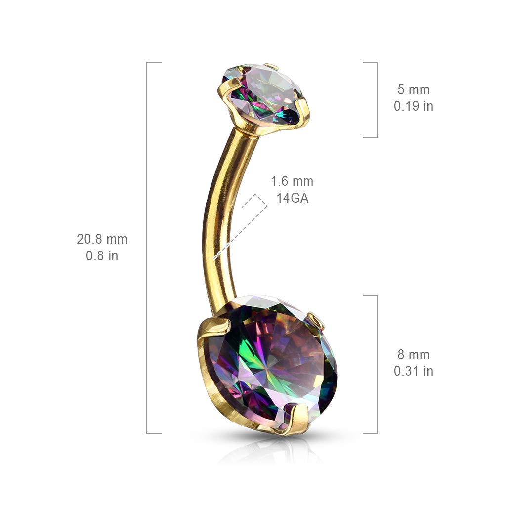 Bauch-nabelpiercing 2 Regenbogen-Effekt Zirkonia Rund 8mm Nabel-Piercing Chirurgenstahl Bananabell viele Farben Stab 1,6/10mm
