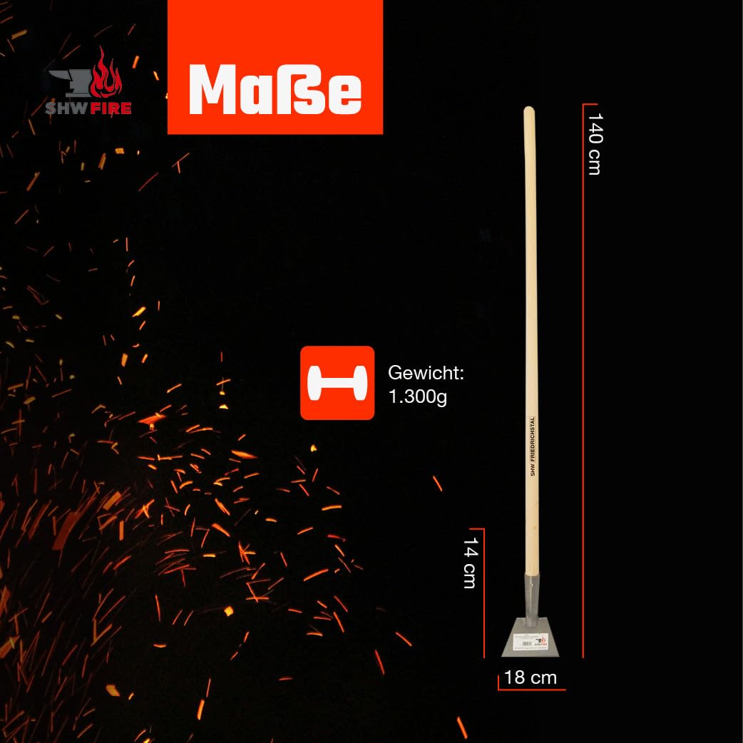 SHW-FIRE | Eisstößer aus Spezialstahl, robuster 130 cm Buchenholzstiel, ergonomisches Design, ideal zum Entfernen von Eis, Schnee & Rückständen auf Einfahrten & Terrassen | Made in Germany