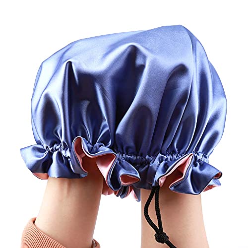 Image of Extra Large Adjustable Double Layer Satin Hair Bonnets with Drawstring for Women Night Sleeping Long Silky Satin