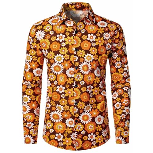 Chemise homme imprimé floral orange à manches longues et col classique