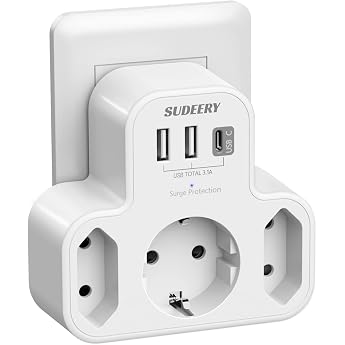 Double Plug for Socket, 3-Way Multiple Socket, Without Cable, with 1 Type C and 2 USB Socket Adapters, 6-in-1 Power Strip for