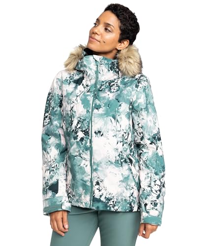 Roxy Women's Ski Jacket – 10K Waterproof, Insulated, PFAS-Free, Removable Faux Fur Hood, Sea Pine Dreamy Picture, X-Small