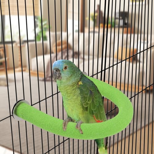 Image of Rypet U Shape Parrot Perch Stand Toy for Paw Grinding Clean Stick Exercise, Rough-Surfaced Quartz Bird Perch Standing Cage Accessories for for Small Parakeets Cockatiels Conures Macaws Finches(Green)