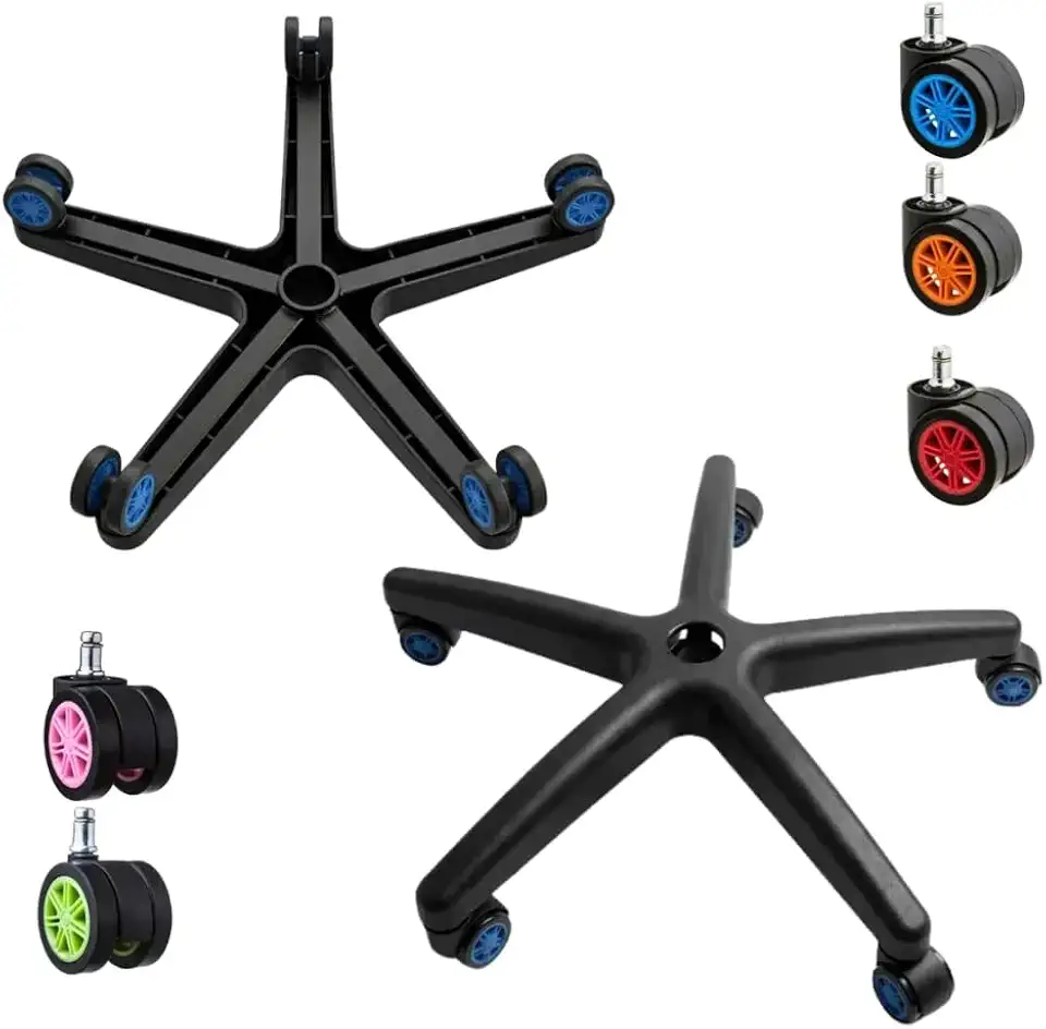 Base Gamer Universal Ultra Reforçada para Cadeira, Estrela de Aço com Capa PP, Rodízios Automotivos, Suporta 150kg, Azul/Verde/Rosa/Laranja/Vermelho/Preto (Preto)