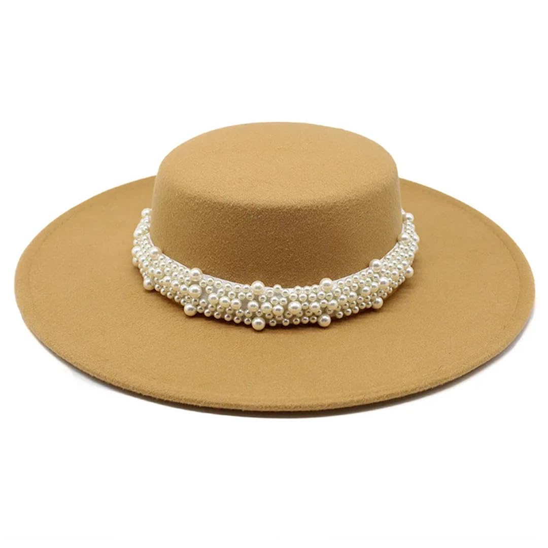 Yeuyyben Fedora Cappello da donna elegante piatto top jazz berretti a tesa larga decorazione da donna cappello per abito da sposa