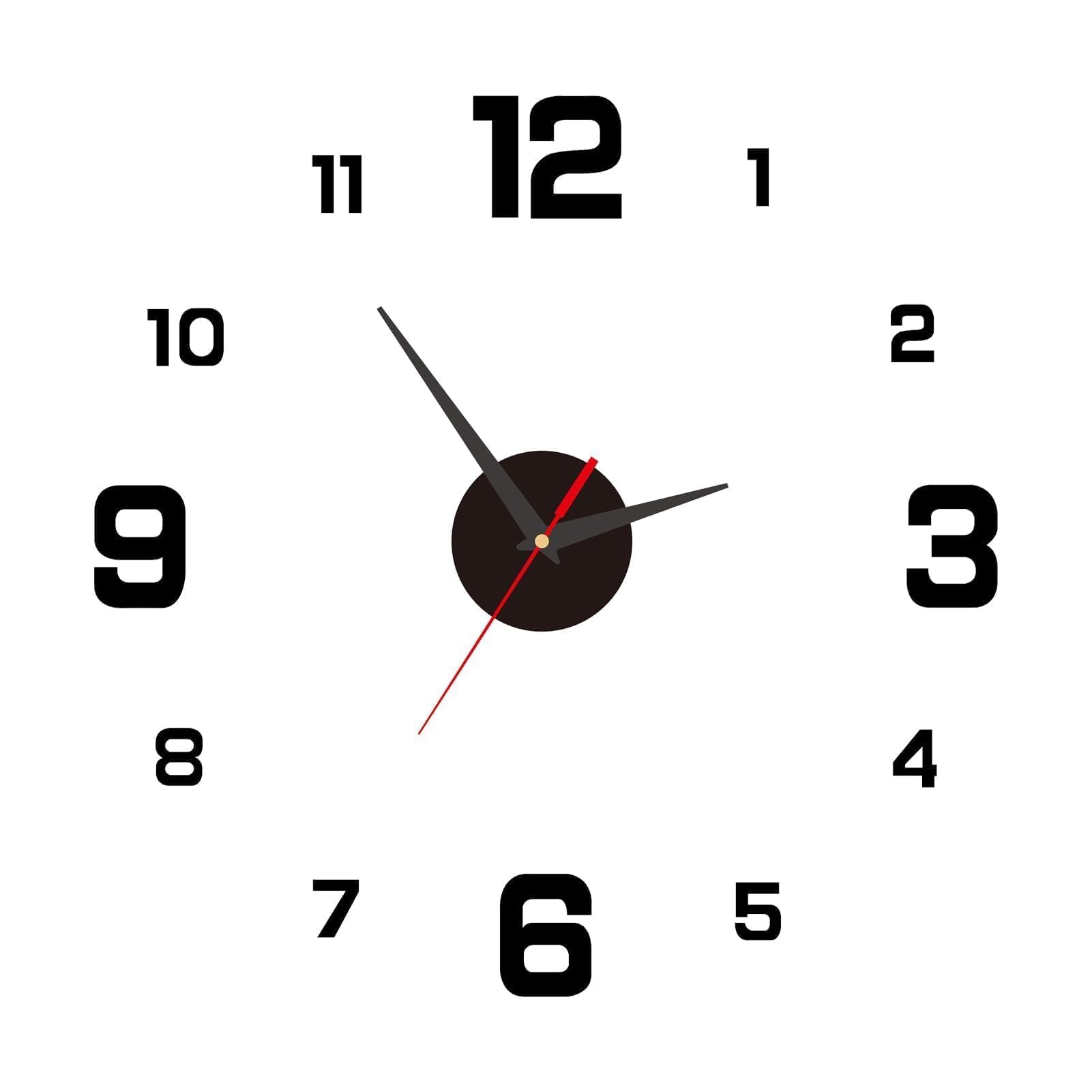 Caybats 40cm Reloj de Pared 3D Grande con Números Adhesivos DIY Reloj Pared Digital con Movimiento Silencioso, Estilo Moderno, Decoración Ideal para Sala de Estar, Dormitorio, Cocina, Oficina，Negro