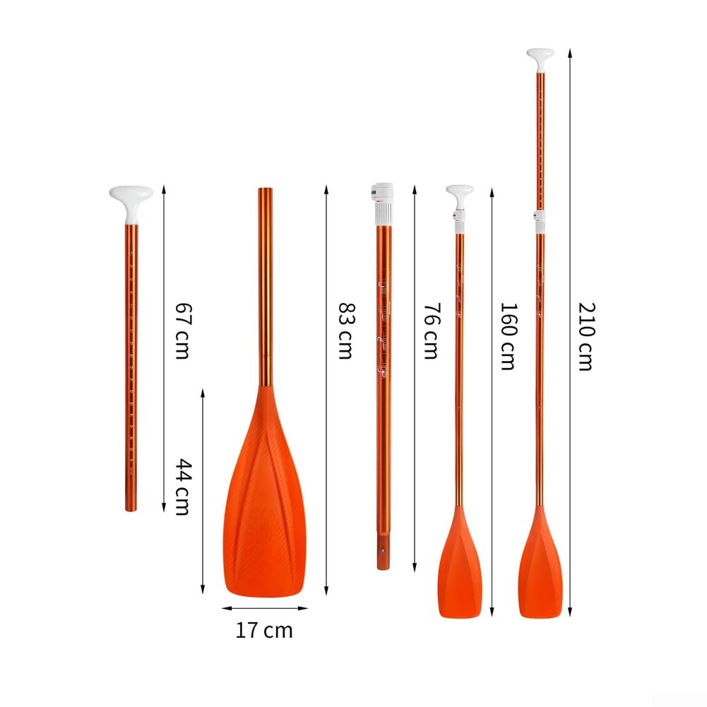 Pagaia a 3 sezioni 160-210 cm arancione blu nylon pagaia a 3 sezioni (arancione) | Forte albero in alluminio, ripartizione a 3 sezioni, adatto per gommoni, facile trasporto, uso del mare del fiume