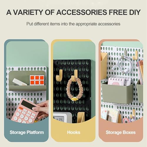 Modular Pegboard Combo Kit with Hooks - No-Punch Wall Organizer & Desktop Storage Shelf for Kitchen, Bathroom, Garage - Versatile Black & Yellow Accessories for Easy Organization