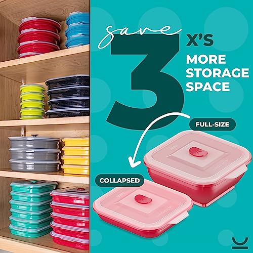 Collapse-it Silicone Food Storage Containers - BPA Free Airtight Silicone Lids, 4 Piece Set of 6-Cup & 4-Cup Collapsible Lunch Box Containers - Oven, Microwave, Freezer Safe with Bonus eBook - Image 3
