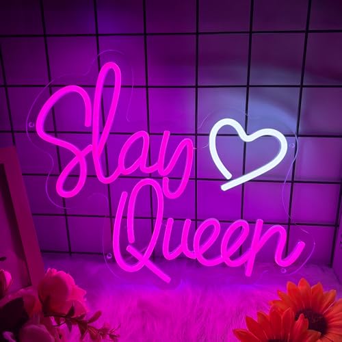 Image of Slay Queen Neon Sign, Slay Queen Led Signs for Wall Decor, Dimmable Pink Neon Light Sign for Bedroom, Preppy Girl Aesthetic Room Dorm Decor, Neon Gift for Girls