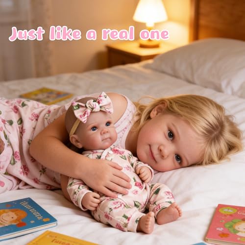 Image of EKOKIZ 20 Inch Realistic Reborn Baby Doll Girl Lifelike Baby Dolls, Soft Cloth Body & Silicone Limbs Newborn Doll with Floral Outfit & Accessories, Gift Box for Kids 3+ & Collectors