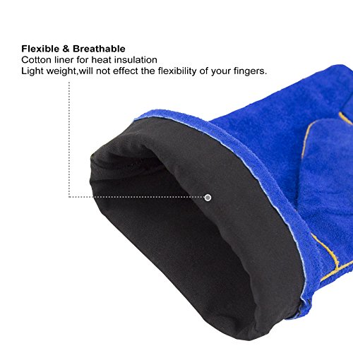 Deko Welding Gloves Blue 14 Inch Leather Forge Heat Resistant Welding Glove For Mig, Tig Welder, Bbq, Furnace, Camping, Stove, Fireplace And More #TOP3