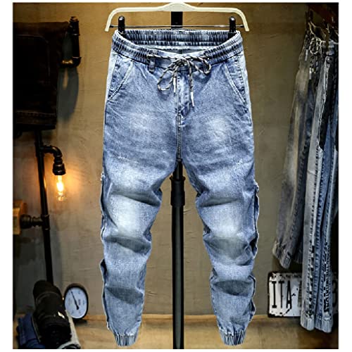 Jean bleu clair denim stretch style haren décontracté avec cordon de serrage - 3