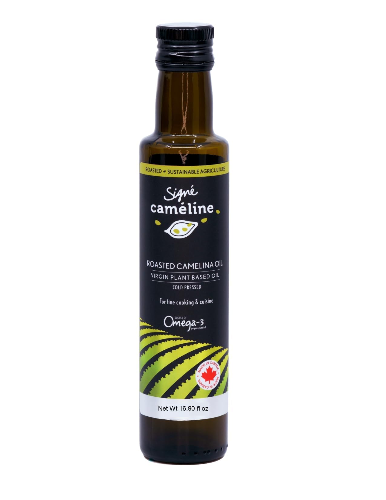 Cold-Pressed Roasted Camelina Oil, 500mL by Signé Caméline | High Smoke Point 475°F | Rich in Omega-3 | Notes of Roasted Hazelnuts and Sesame |