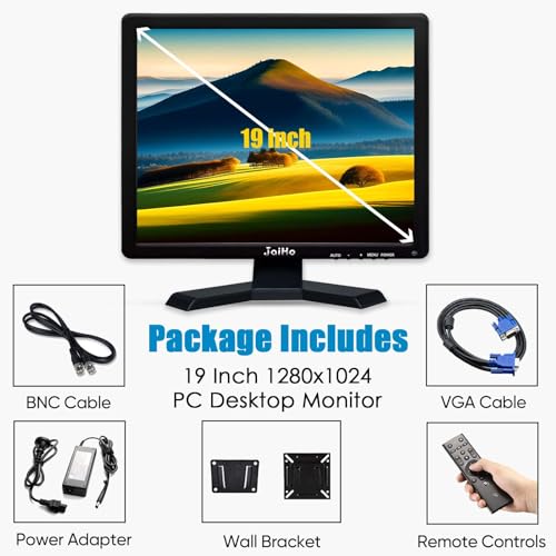Image of JaiHo 19-Inch 4:3 Security Monitor, No Image Stretching Screen for CCTV NVR, 1280x1024 Professional Industrial Display with Metal Housing, BNC HDMI VGA AV USB, Built-in Speakers & VESA Mount