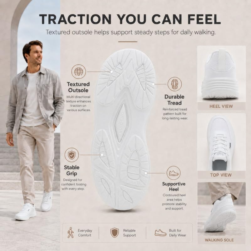 Men’s Wide Toe Box Walking Shoes, Orthopedic Sneakers for Men with Arch Support, Breathable Mesh Lace Up Tennis Shoes, Thick Cushion Sole Comfortable Work Shoes for Standing All Day