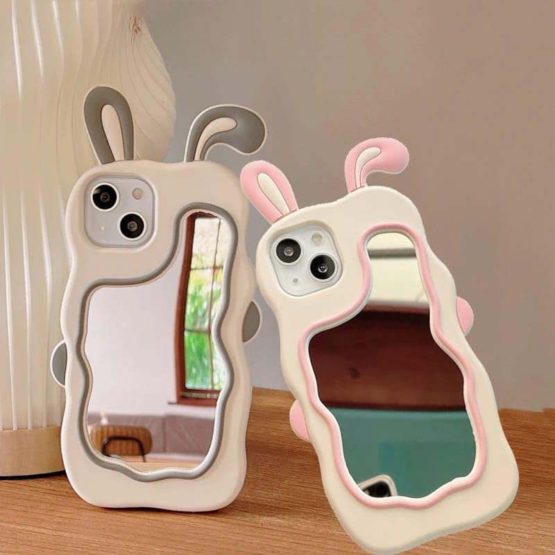 Image of COVERLY for iPhone 12 Pro Bunny Case 3D Cartoon Ears,Full Protective Case Rabbit Wavy Mirror Stereo Kawaii Curvy Cute Soft Silicone Fashion for Girls Woman Ladies Makeup Cover for Apple iPhone 12 Pro