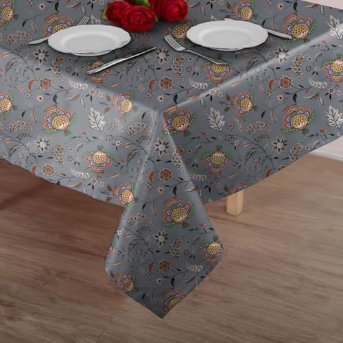 Image of Casableu Kasbah Grey Table Cloth for 6 Seater Dining Table | 52x72 Inch Rectangular Table Cover | Dust-Proof, Washable Fabric | Decorative Dining Table Cover for Home