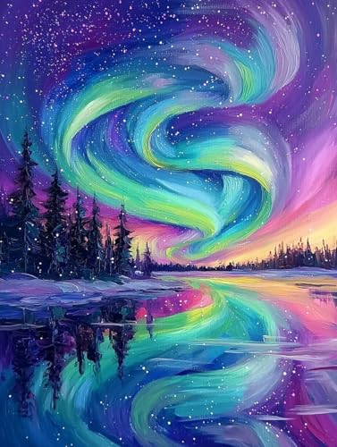Diamond Painting aurore forêt anti-stress grand format maison