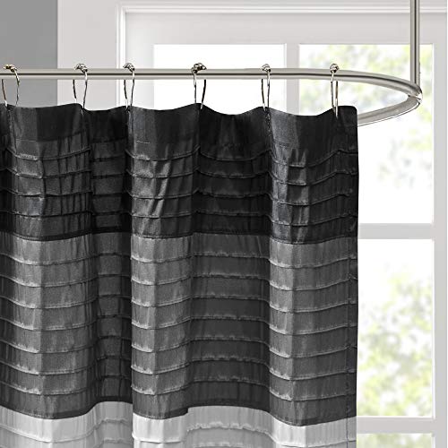 image for Madison Park Amherst Bathroom Shower Curtain Faux Silk Pieced Striped 