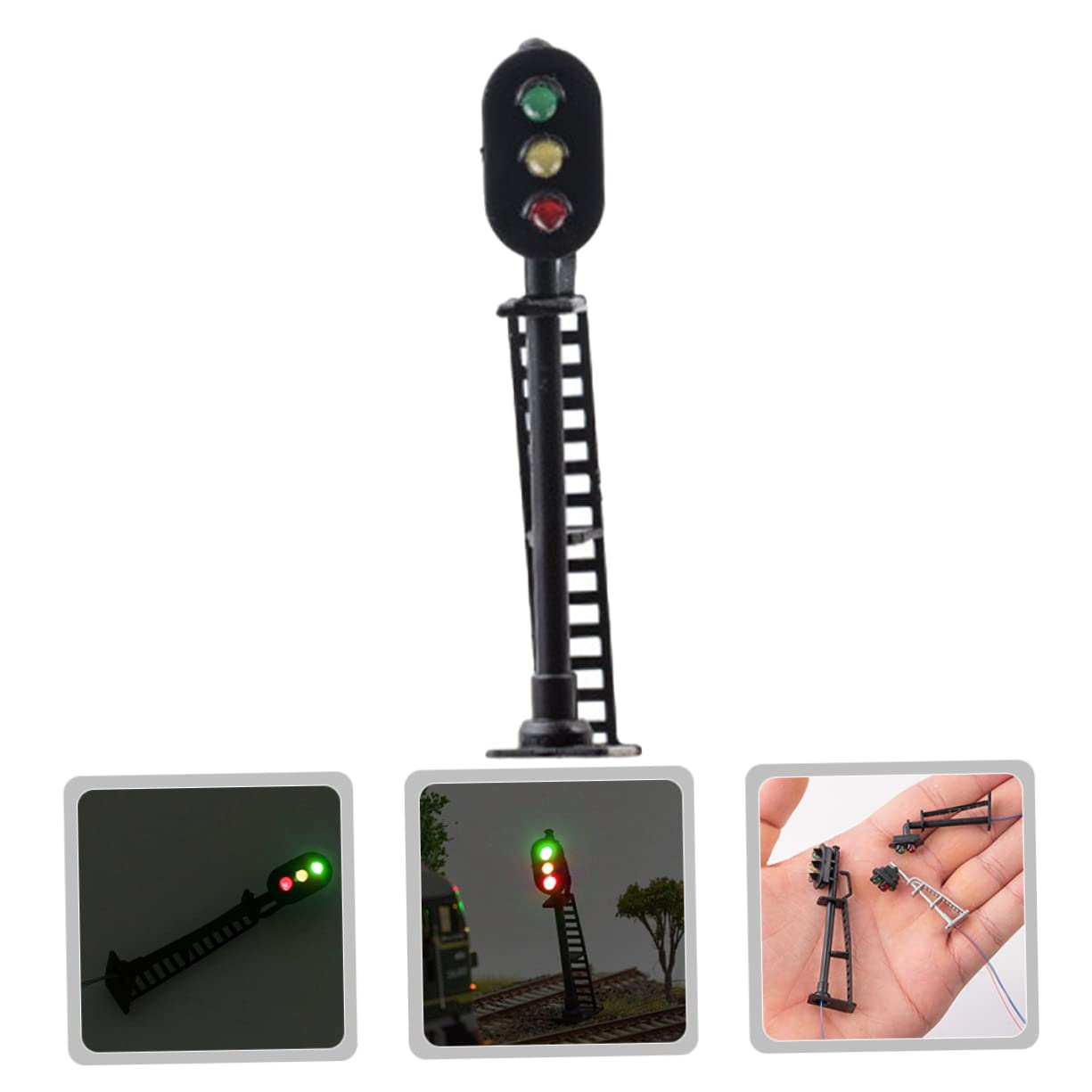 Lurrose 3pièces Modèle De Feu De Signalisation pour Train Miniature Signal Lumineux Vert-Jaune-Rouge pour Décoration De Paysage Table Accessoire De Modélisme Ferroviaire