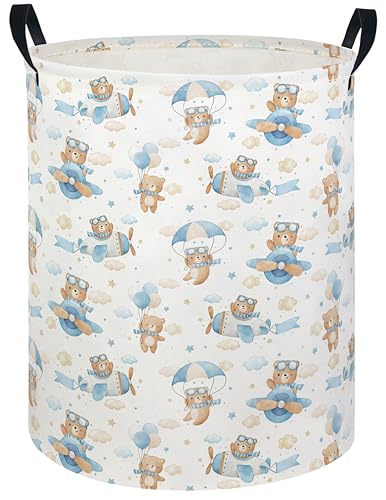 Image of Baby Laundry Hamper kids laundry Basket Waterproof Laundry Bag for Bedroom Clothes Organizer Room Decor(Pilot Bear)