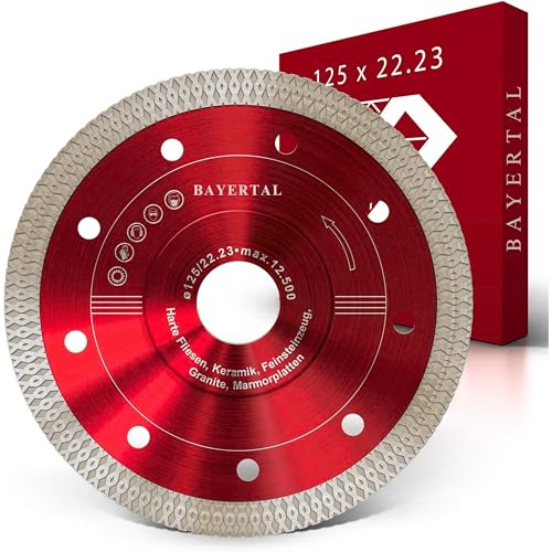 BAYERTAL® Diamanttrennscheibe 125 mm - Meisterhaftes Trennen von harte Fliesen Keramik Feinsteinzeug Granit Marmor - Diamantscheibe 125mm x 22,23 mm - Premium Trennscheibe für Profihandwerker BAYERTAL® Diamanttrennscheibe 125 mm - Meisterhaftes Trennen von harte Fliesen Keramik Feinsteinzeug Granit Marmor - Diamantscheibe 125mm x 22,23 mm - Premium Trennscheibe für Profihandwerker
