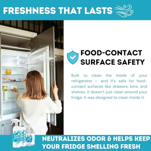 Image of Oh Yuk Fridge Cleaner - Spray + Concentrate Combo | Makes 5 Bottles | Cleans Inside Refrigerator for Spotless, Food-Contact Safe Surfaces | Biodegradable, Vegan | Tackles Sticky Messes & Dried-On Food
