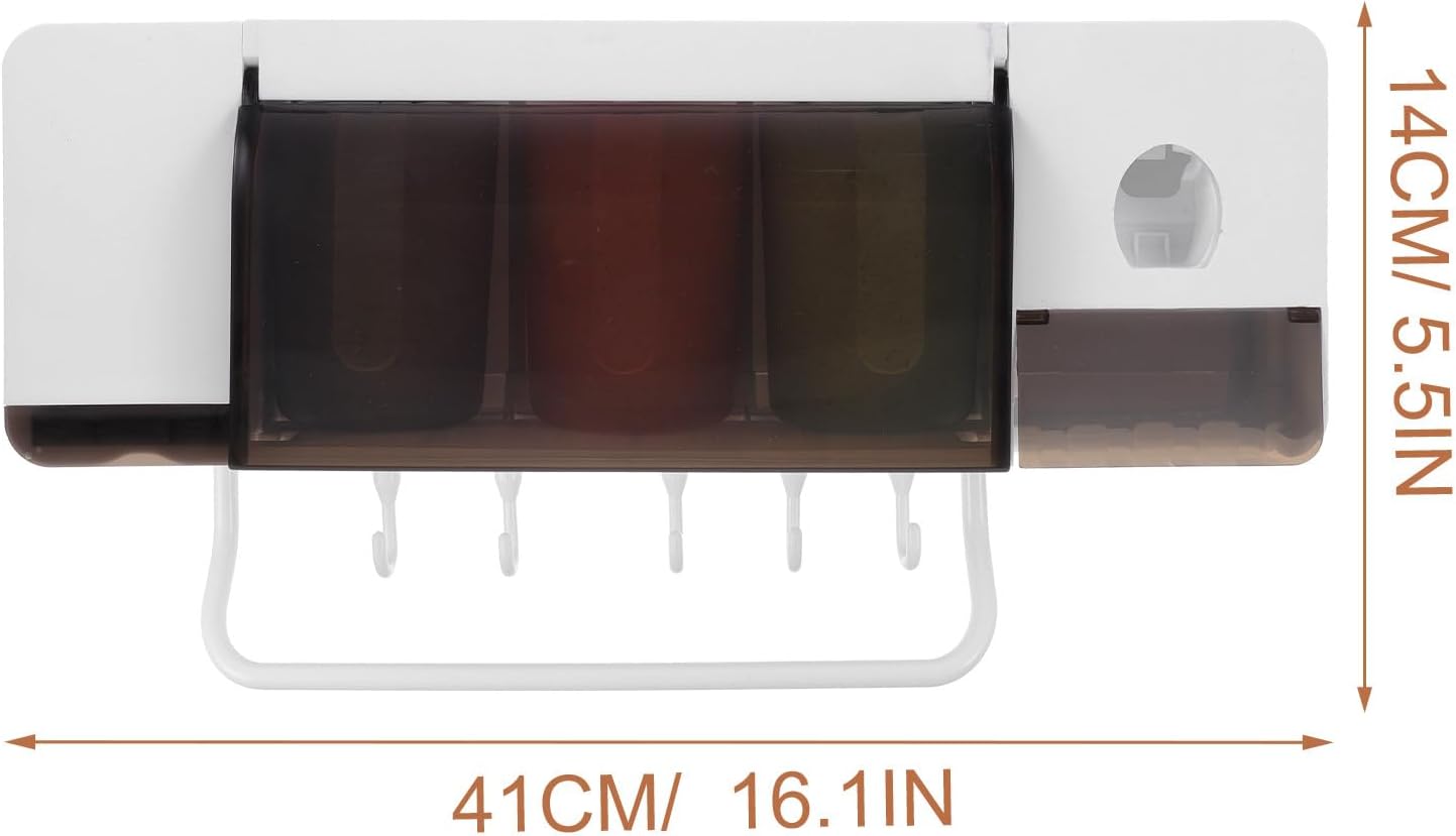 Generic Wall-Mounted Toothbrush Holder with Suction Cup Abs Bathroom Organizer Stand for Toothpaste Dispenser and Cup Space-Saving Drain Design Easy Installation Suitable for Smooth Walls