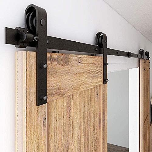 CCJH 9FT Sliding Barn Door Hardware Kit, Heavy Duty, Smoothly and Quietly, Easy to Install, Fit 27" Width Double Door Panel, Basic Style Hangers Black