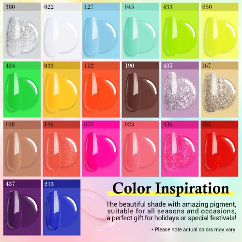 Azurebeauty 31 Pcs Dip Powder Nail Kit Starter, Spring Summer 20 Colors Neon Hot Pink Magenta Lemon Green Dipping Powder Liquid Set With Base Activator And Top Coat French Nail Manicure Gift For Women #TOP4