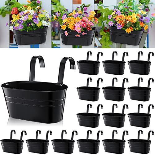 Zubebe 20 Pack Metal Iron Hanging Flower Holders Black Bucket Flower Pots With Detachable Hooks Large Iron Box Hanging Planters Rustic Herb Railing Planter Pots For Indoor Outdoor Garden Balcony Home #TOP15