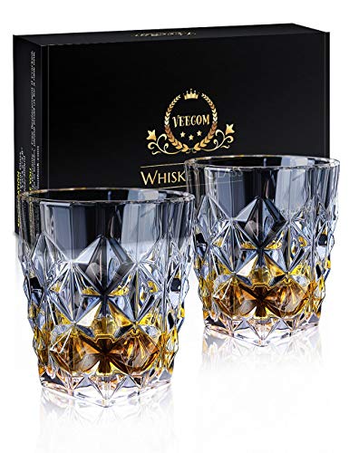 Whiskey Glasses, Whiskey Glass Set of 2, Veecom 10oz Old Fashioned Bourbon Glasses