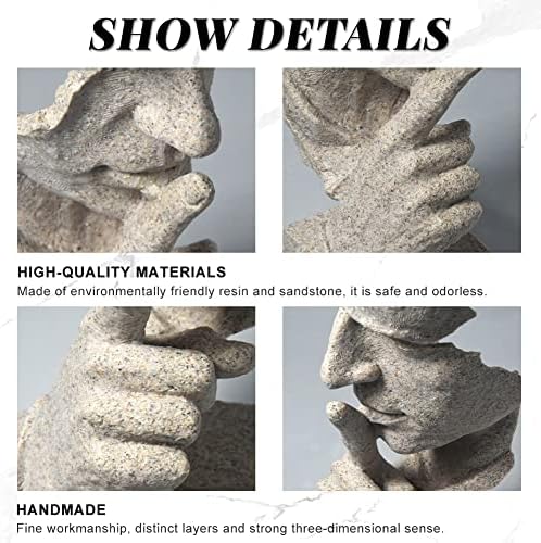 fazhongfa Ponder Statue-Silence is Gold Abstract Art Statue Modern Home Ornament Creative Resin Sculpture Ornament Study Office Shelf Table Decoration (Sandstone)