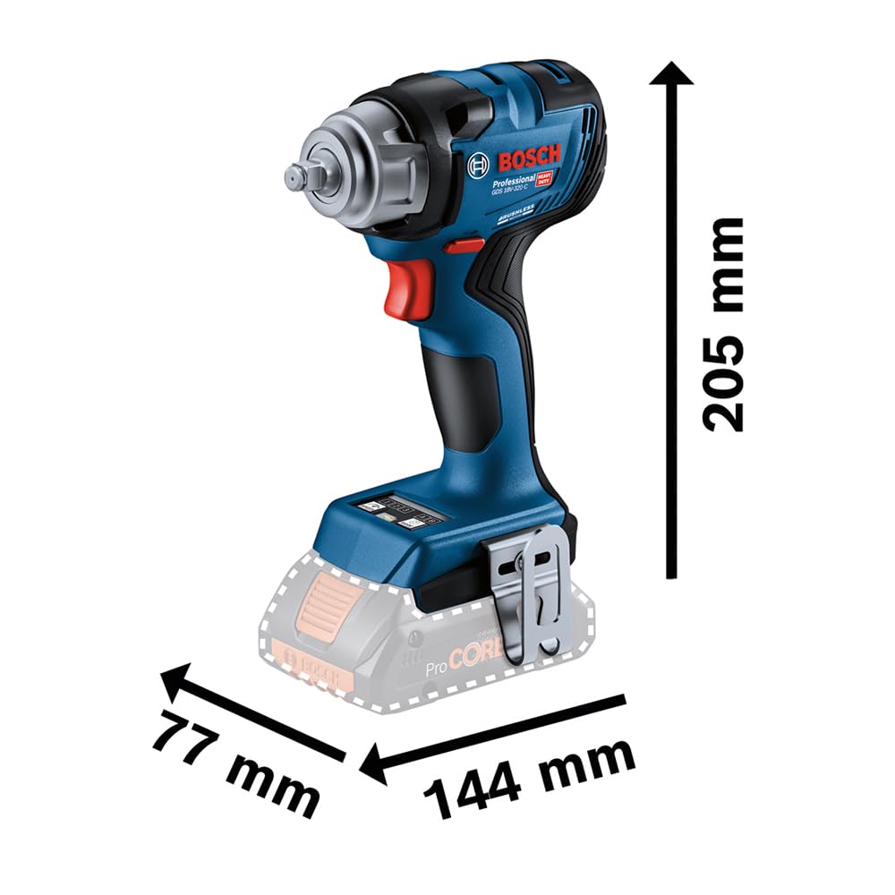 Bosch Professional 18V System boulonneuse sans-fil GDS 18V-320 C (couple serrage 320 Nm, couple décollement 540 Nm, 2 batteries ProCORE 4.0 Ah, chargeur GAL 18V-40, module Bluetooth GCY 42, L-BOXX)