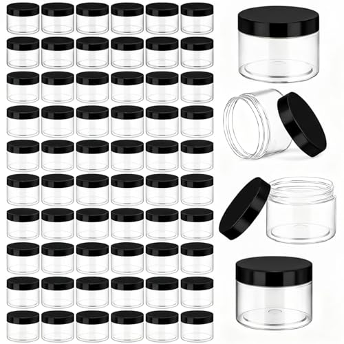 Patelai 60 Pcs Plastic Jars with Lids, Black, 6 oz